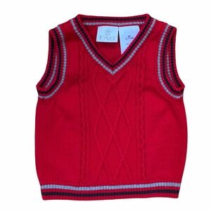 Preppy Red Cotton V-Neck Cable Knit Sweater Vest Baby Size 6M